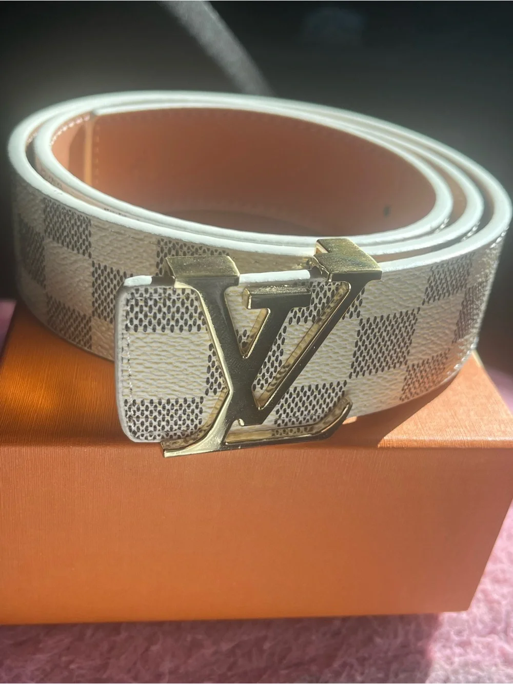 Louis Vuitton White Leather Women's Belt with Signature Gold Buckle
